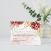 BOHO Burgundy Roos Pampas Grass Wedding Briefkaart (Staand voorkant)