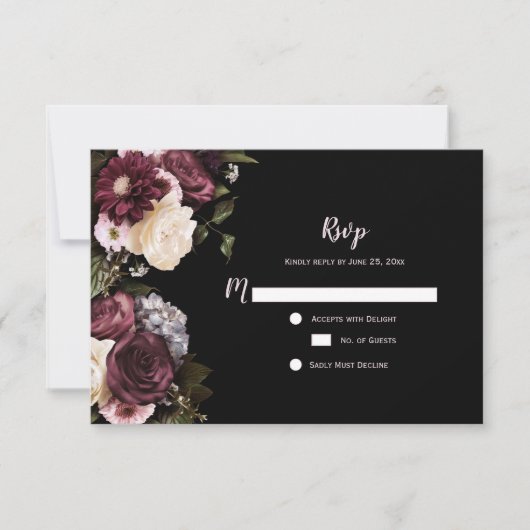 Boho Burgundy Rose Blanc Floral RSVP | (Devant)