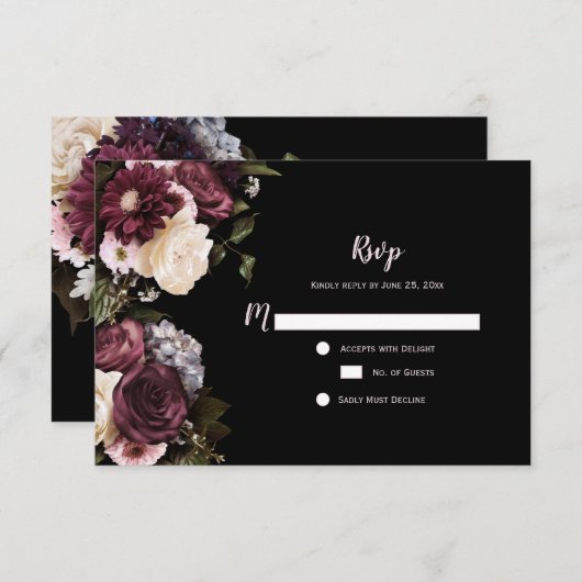 Boho Burgundy Rose Blanc Floral RSVP | (Devant / Derrière)