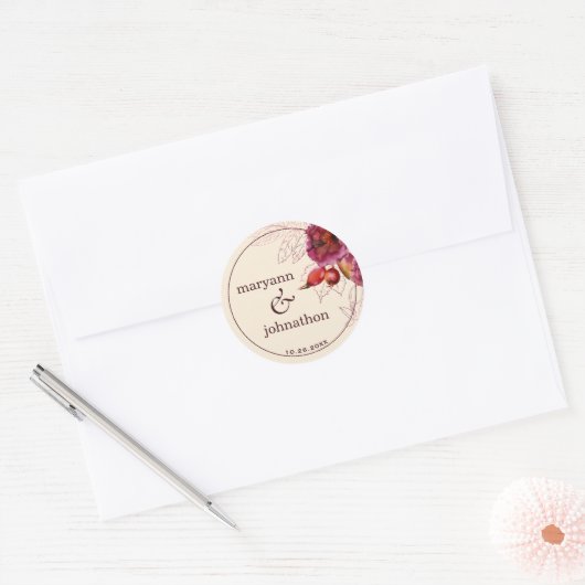 Boho Burgundy Rose Tracery Ronde Sticker (Envelop)