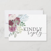 Boho Burgundy Rose Watercolor Wedding RSVP (Devant)