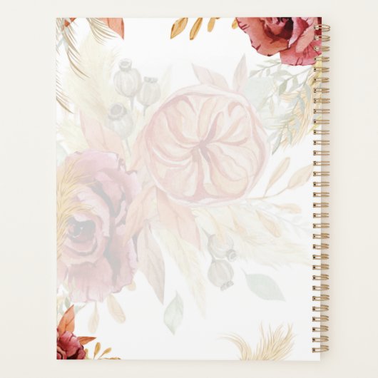 Boho Burgundy Roze Pampas Gras Bruiloft Planner (Achterkant)