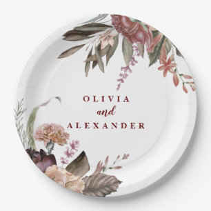 Boho Burgundy Rozen herfst florale bruiloft Papieren Bordje