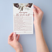 Boho Burgundy Rozen herfst Vrijgezellenfeest Game Flyer (Hand)