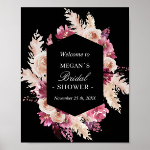 Boho Burgundy Rozen Vrijgezellenfeest Lijst Poster