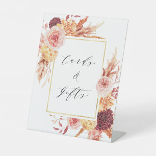 Boho Burgundy Terracotta Floral Kaarten en Gifts Reclamebord Met Voetstuk