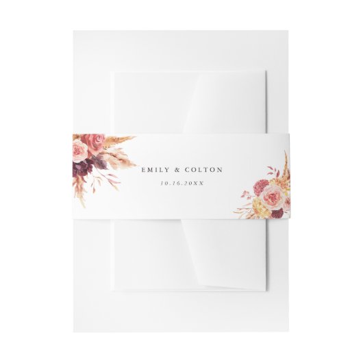 Boho Burgundy Terracotta Floral Wedding Uitnodigingen Wikkel (Voorkant Voorbeeld)