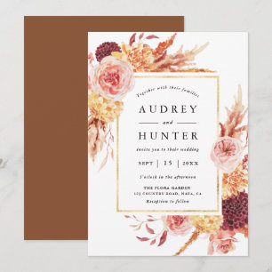 Boho Burgundy Terracotta Flower Gold Lijst Wedding Kaart