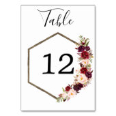 Boho Burgundy Wedding Table Numbers Kaart (Achterkant)