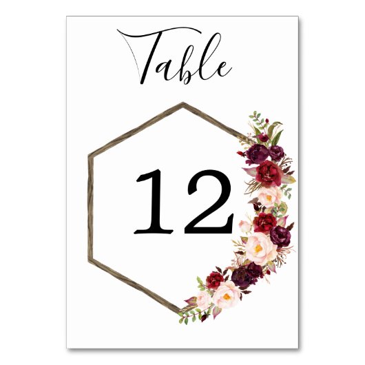 Boho Burgundy Wedding Table Numbers Kaart (Voorkant)