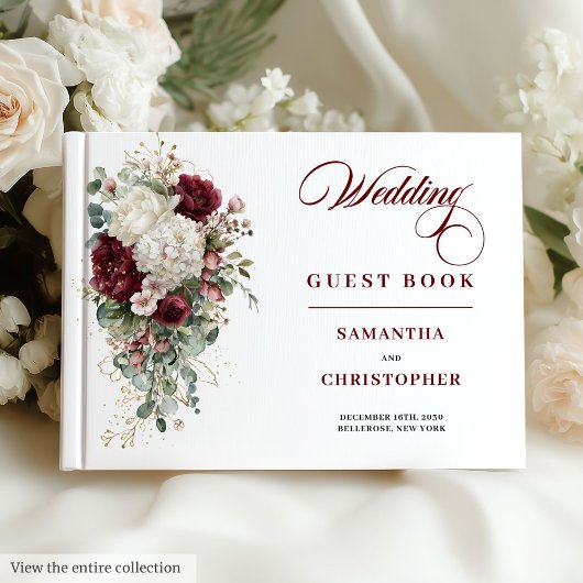 Boho Burgundy White Floral Mariage Livre d'or