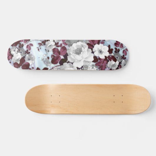 Boho burgundy witte pastelpastelpatroon skateboard (Horizontaal)