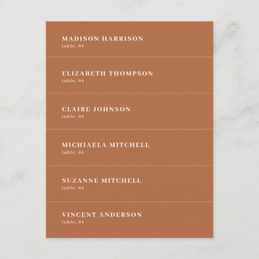 Boho Burnt Orange Mariage Carte Nom (Devant)