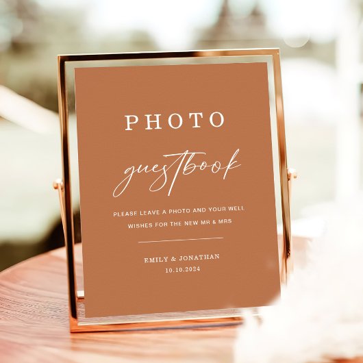 Boho Burnt Orange Mariage Photo Livre d'or Signe