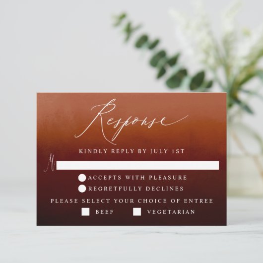 Boho Burnt Orange Ombre Repas Option Carte RSVP (Debout devant)