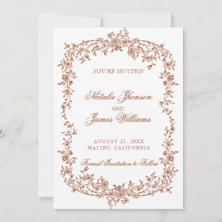 Boho Burnt Orange Rust Floral Botanical Wedding Save The Date