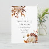Boho Burnt Oranje najaar Herfst Floral Wedding Inv Kaart (Staand voorkant)