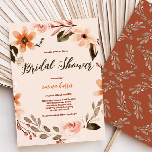 Boho Burnt Sinaasappel Bridal Shower Invitation Kaart