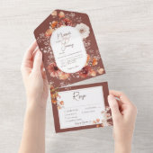 Boho Burnt Sinaasappel Rust Herfst Bloemen 3 Diner All In One Uitnodiging (Afscheurbaar)