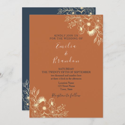 Boho Burnt Sinaasappel Wedding Invitation Kaart (Voorkant / Achterkant)