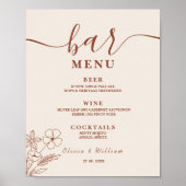 Boho Burnt Sinaasappel Wildflowers Wedding Bar Men Poster (Voorkant)