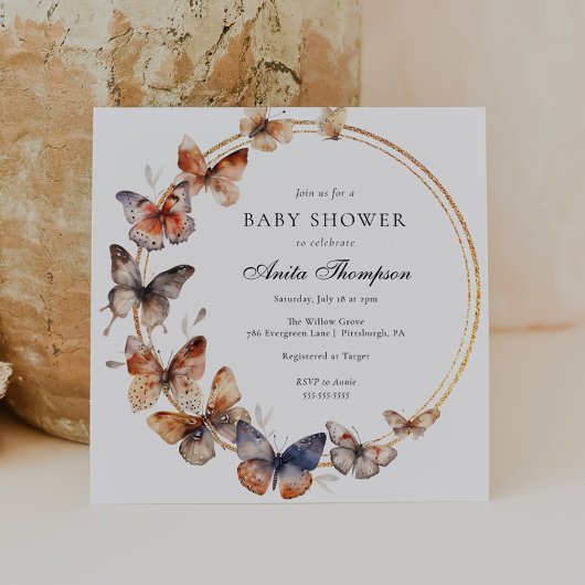 Boho Butterfly Baby shower Kaart
