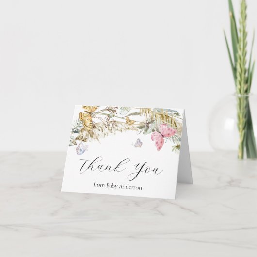 Boho Butterfly Douche Merci Note Card (Devant)