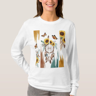 Boho Butterfly Feather Dreamcatcher T-shirt Rust
