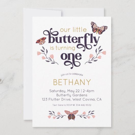 Boho Butterfly First Birthday Invitation (Devant)
