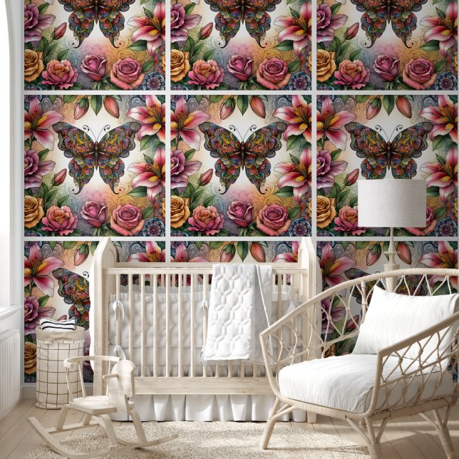 Boho Butterfly & Floral Symphony Behang (Kinderen)
