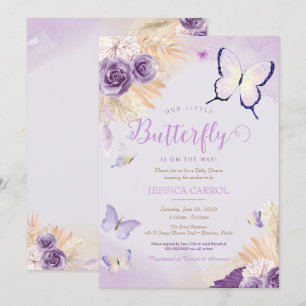 Boho Butterfly Lavender Paars Floral Baby shower Kaart
