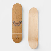 Boho Butterfly Oranje Grunge Monogram Naam  Skateboard (Voorkant)