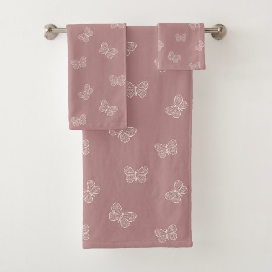 Boho Butterfly Pattern Neutral Modern Pink Mauve Bad Handdoek (Insitu)
