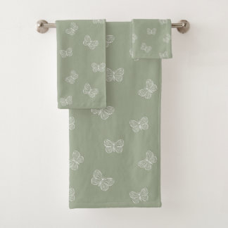 Boho Butterfly Pattern Neutral Modern Sage Green Bad Handdoek