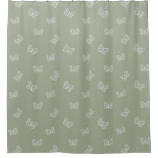 Boho Butterfly Pattern Neutral Modern Sage Green Douchegordijn