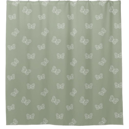 Boho Butterfly Pattern Neutral Modern Sage Green Douchegordijn (Voorkant)
