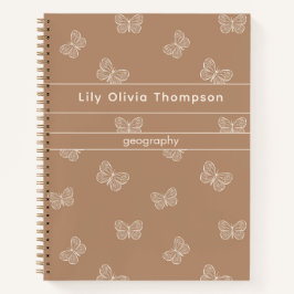 Boho Butterfly Pattern School Girls Name Tan Brown Notitieboek
