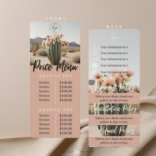 Boho | Cactus à fleurs | Menu Prix | Feuille de st
