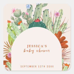 Boho Cactus Arch Desert Pampas Baby shower Vierkante Sticker