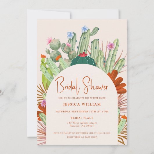 Boho Cactus Arch Desert Pampas Vrijgezellenfeest Kaart (Voorkant)