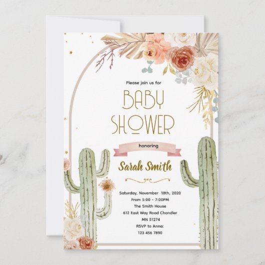Boho cactus baby shower Invitation (Devant)