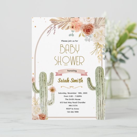 Boho cactus baby shower Invitation (Debout devant)