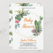 Boho Cactus Baby shower Invitation Kaart (Voorkant / Achterkant)