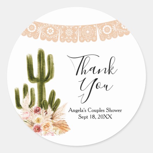 Boho Cactus Bloem Bruiloft Brunch Bedank Sticker (Voorkant)