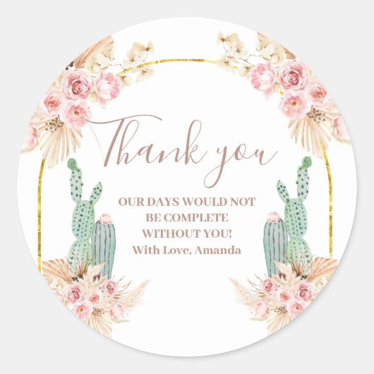 Boho Cactus Bloemen Bruiloft Dank U sticker (Voorkant)