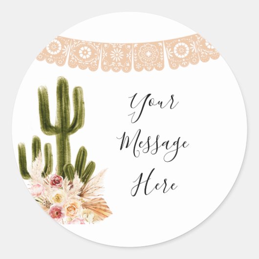Boho Cactus Bloemige Bericht Hier Sticker (Voorkant)