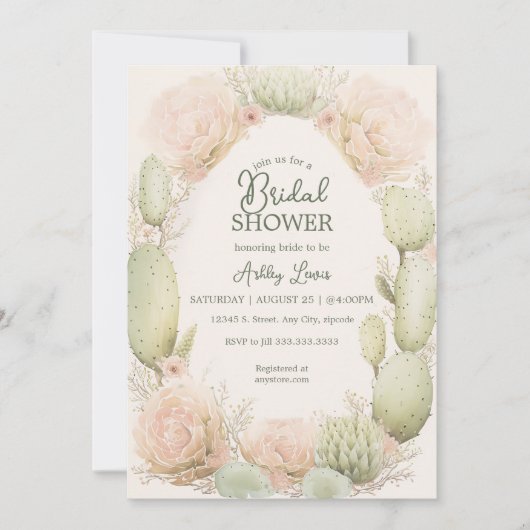 Boho Cactus, Bruidsdouche, Bloem Cactus Kaart (Voorkant)