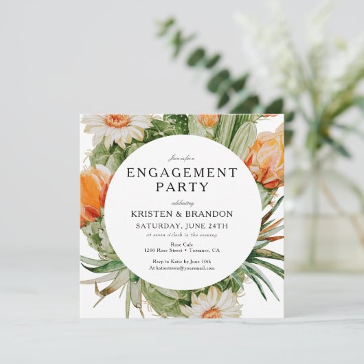 Boho Cactus Desert Engagement Party Uitnodiging (Staand voorkant)