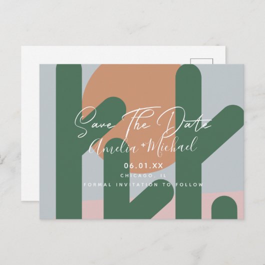 Boho Cactus en Sun Save the Date Briefkaart (Voorkant / Achterkant)