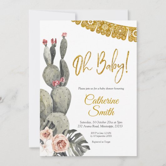 Boho Cactus Oh Baby Baby shower Invitation (Devant)